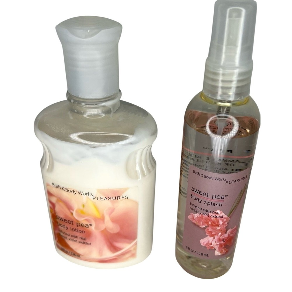 Bath Body Works Sweet Pea Body Splash 4oz + Body Lotion 8oz 90% Full Vacation